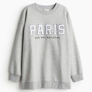 H&M Light Gray Cozy Crew Paris Sweatshirt